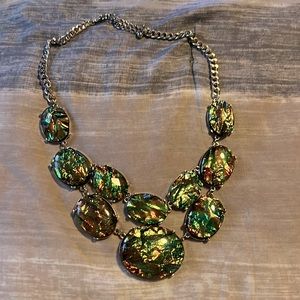 Handmade green iridescent statement necklace